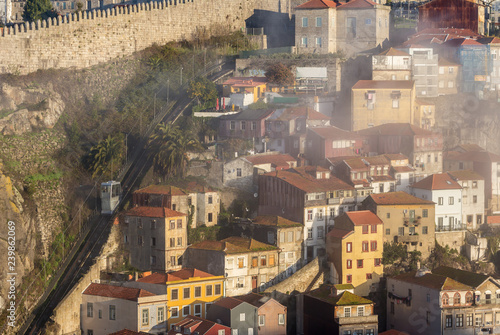 Guindais Funicular (Funicular dos Guindais) in the old town of Porto on the river bank of Douro, Portugal photo