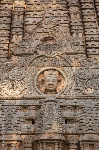 Beautiful ancient stone carving on the Bijli Mahadev Temple  Himachal Pradesh state  India