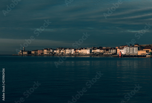 Panorama of old town on the sea  Piran Slovenia.