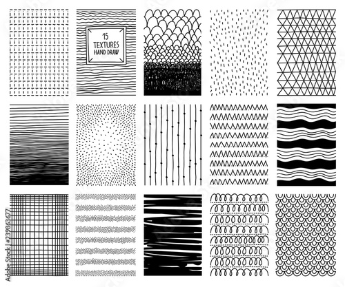 Set of hand drawn textures and patterns. Vector design elements