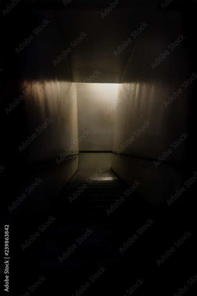A dark, grungy, scary, and dirty stairway leading down. A dangerous place, and a reminder to always be aware of your surrounding. A dark, grungy, scary, and dirty stairway leading down. A dangerous place, and a reminder to always be aware of your surrounding.