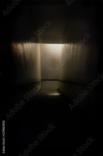 A dark, grungy, scary, and dirty stairway leading down. A dangerous place, and a reminder to always be aware of your surrounding.