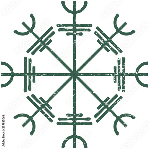 Icelandic magic stave distressed vector illustration: Helm of Awe or Terror, also known as Aegishjalmur sigil isolated.