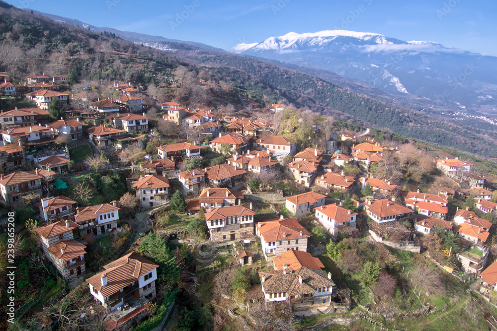 Aerial photography (drone) of Palios Panteleimonas traditional village and touristic destinatiation, Pieria Greece