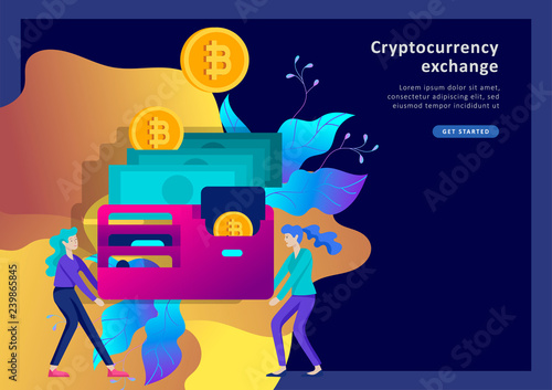 Cryptocurrency and blockchain composition with people, analysts and managers working on crypto start up