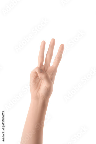 partial view of woman showing letter W in deaf and dumb language isolated on white