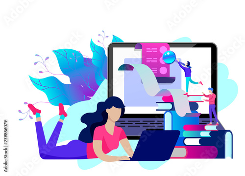 Concept Landing page template Education people, Internet studying, online training, online book, tutorials, e-learning for social media, distance education, documents, cards, posters