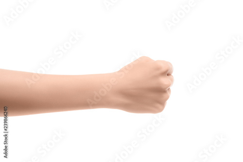 partial view of woman showing yes sign in deaf and dumb language isolated on white