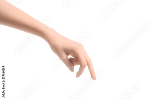 cropped view of woman tiptoeing with fingers isolated on white