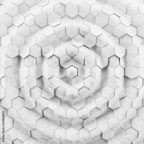 Abstract wave form hexagonal background. Grunge Polygonal Hex geometry white surface . Futuristic technology texture concept. 3d Rendering.