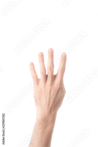 partial view of man showing number 4 in sign language isolated on white © LIGHTFIELD STUDIOS