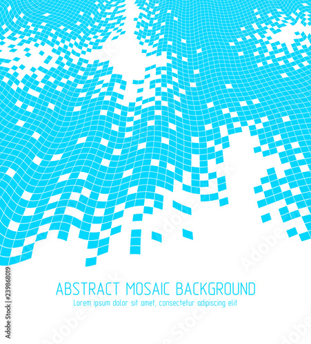 Geometric minimal vector art, beautiful dimensional illustration of mosaic tiles, modern trendy template with copy space for title and text. Usable for brochure, magazine, ad, banner, poster.