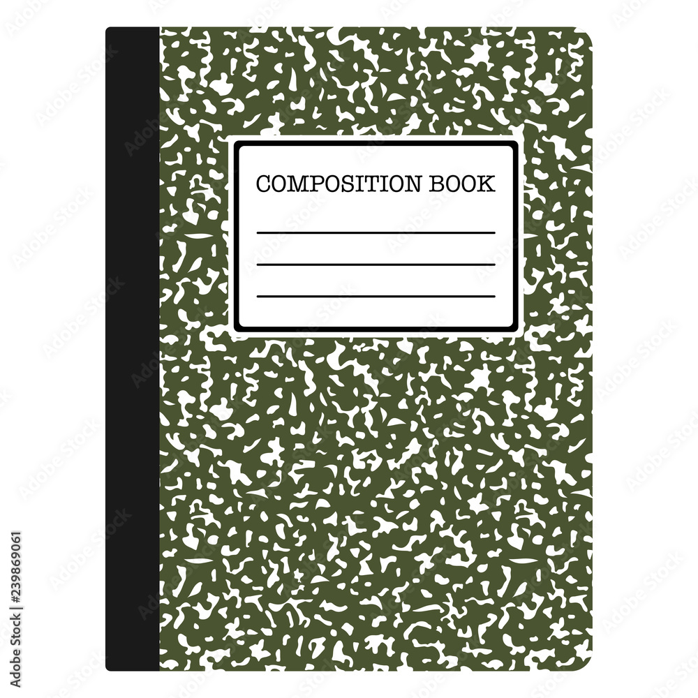 Composition Book - Olive green composition notebook with copy space isolated on white background
