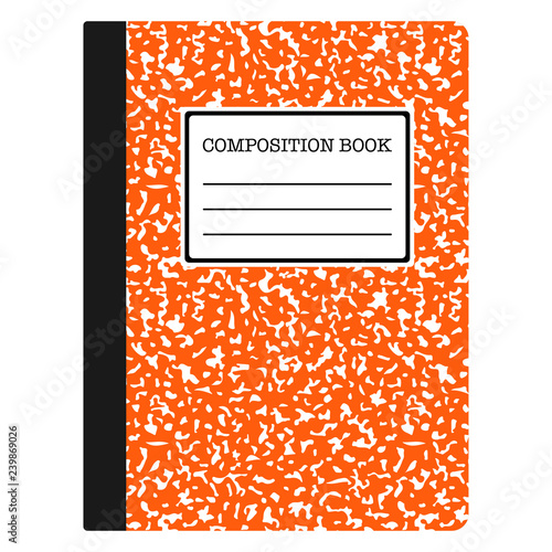 Composition Book - Orange composition notebook with copy space isolated on white background