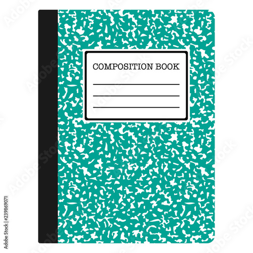 Composition Book - Teal composition notebook with copy space isolated on white background