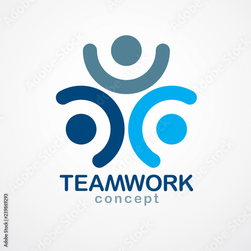 Teamwork and friendship concept created with simple geometric elements as a people crew. Vector icon or logo. Unity and collaboration idea, dream team of business people blue design.