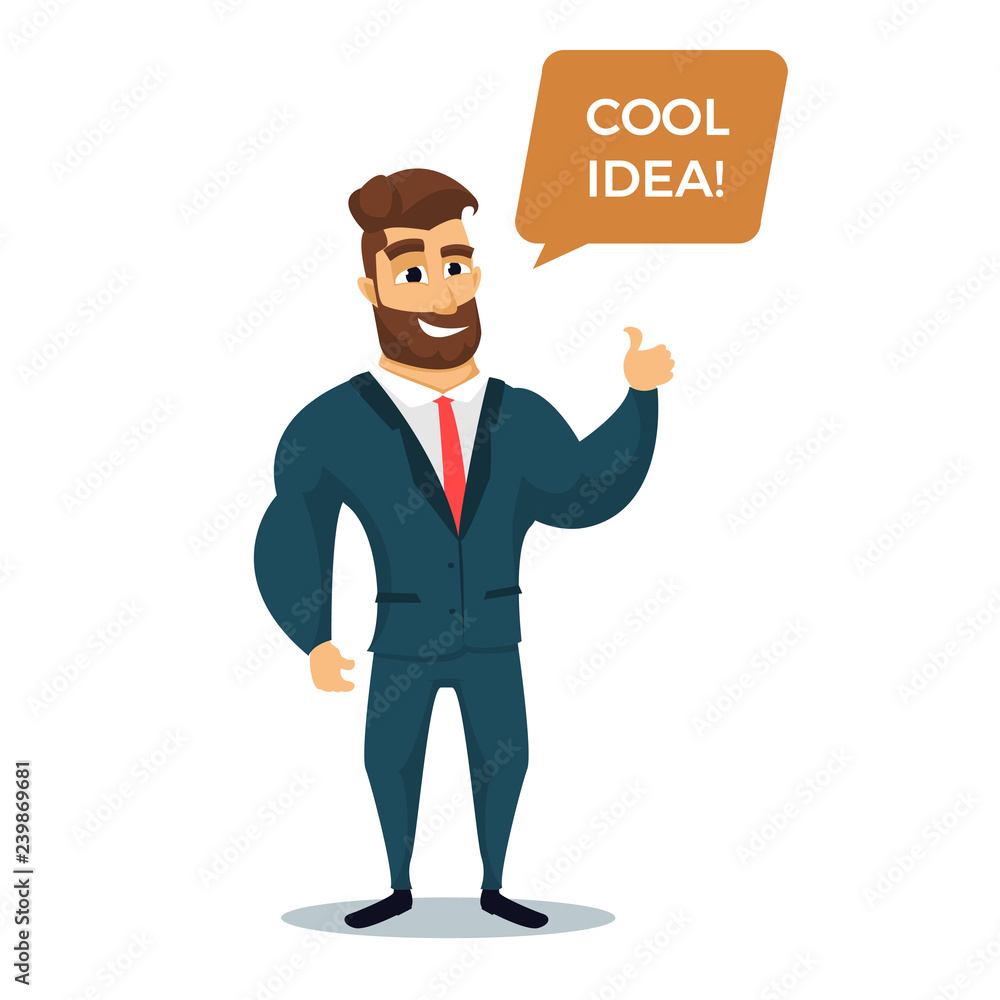 Bearded fun character businessman. Happy cartoon business men. Vector illustration Bearded fun character businessman. Happy cartoon business men. Vector illustration