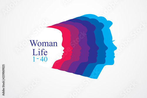 Girl maturation age years concept, adulthood idea, the time of life, periods and cycle of life, growing old, from infancy to maturity. Vector simple classic icon or logo design.