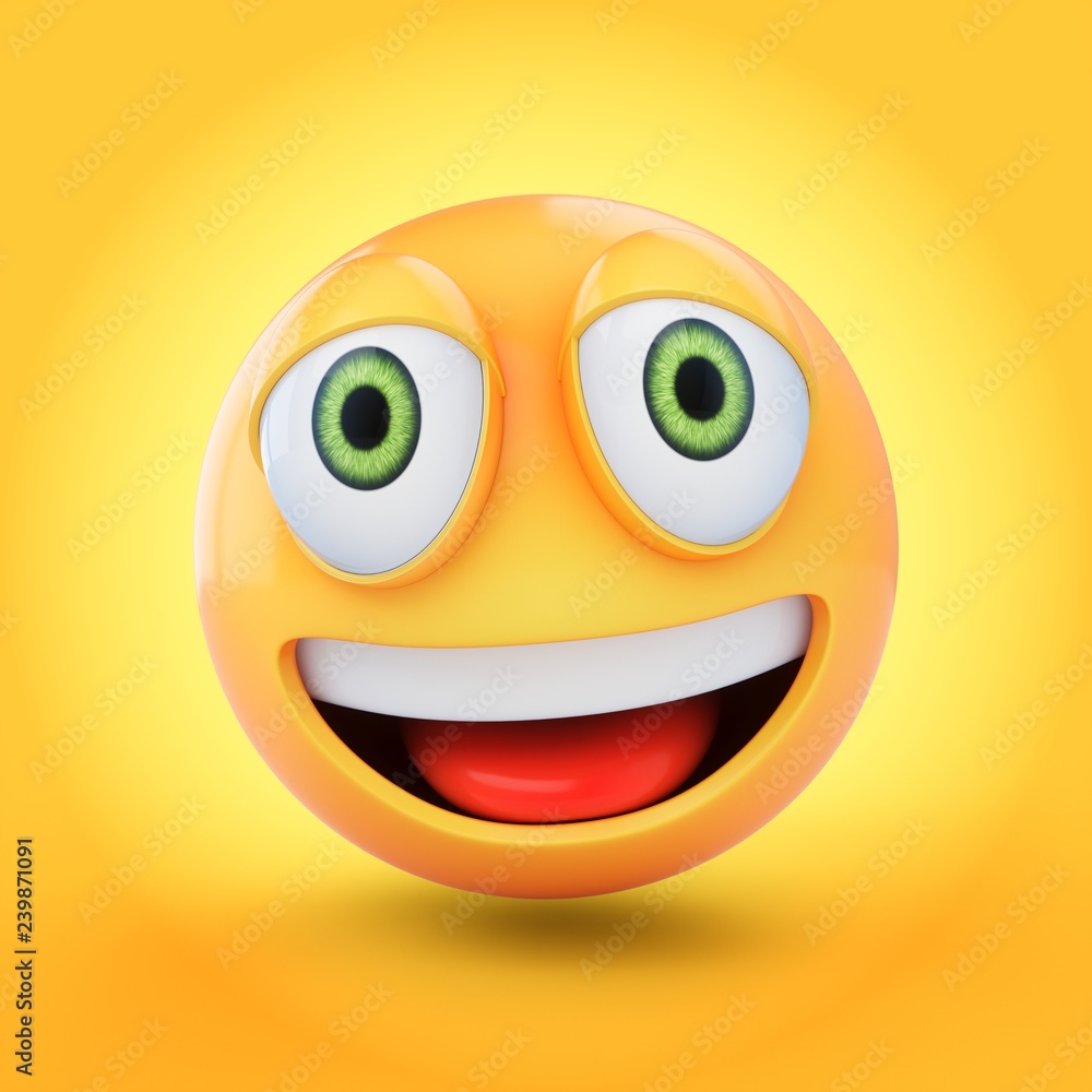 3D Rendering happy emoji isolated on yellow background 3D Rendering happy emoji isolated on yellow background