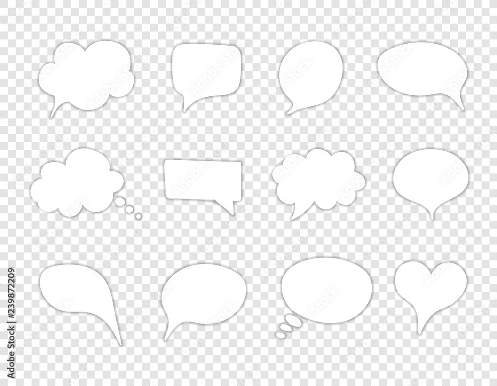 Vector Set of Cutout Paper WhiteTalk Bubbles, Frames Collection on Transparent Background. Vector Set of Cutout Paper WhiteTalk Bubbles, Frames Collection on Transparent Background.