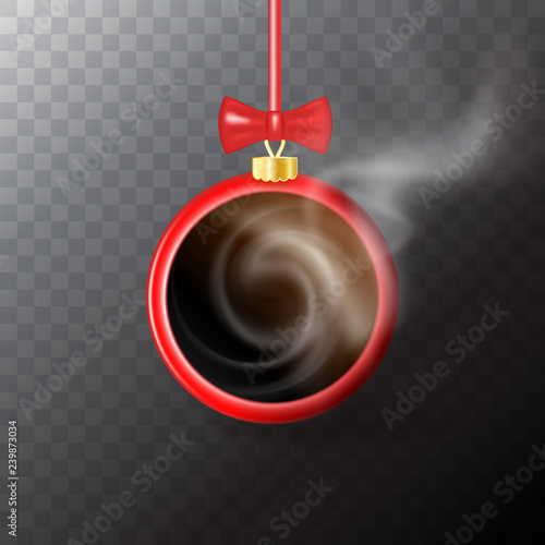 New Year drink collage with red round mug of hot black tea