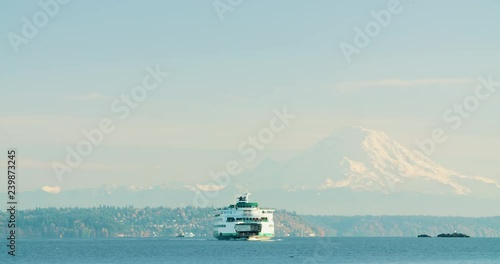 Ferry Boat Puget Sound Mt Rainer Mountain Background Pacific Northwest Seattle