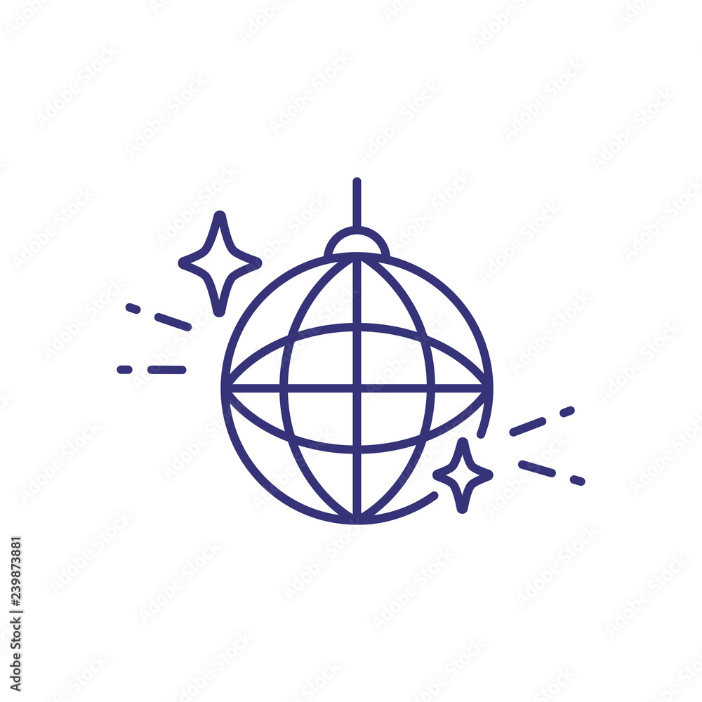 Disco ball line icon. Sparkling ball on white background. Celebration concept. Vector illustration can be used for topics like greeting, party, festival, carnival Disco ball line icon. Sparkling ball on white background. Celebration concept. Vector illustration can be used for topics like greeting, party, festival, carnival