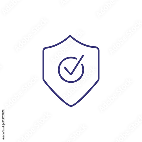 Defense line icon. Shield with heck mark on white background. Security concept. Vector illustration can be used for topics like protection, computer security, technology