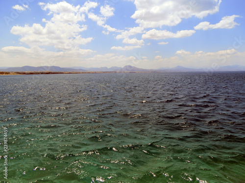 Europe, Greece, Loutraki, view of the warm waters of the Gulf of Corinth and the Peloponnese hills photo