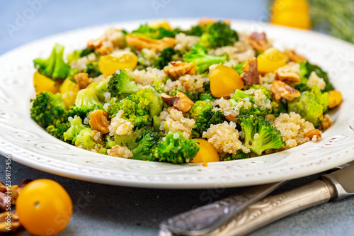 Warm quinoa, broccoli and walnut salad.