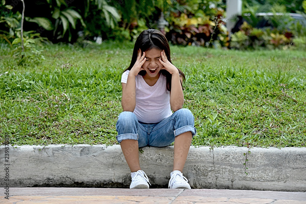 Stressed Cute Diverse Adolescent