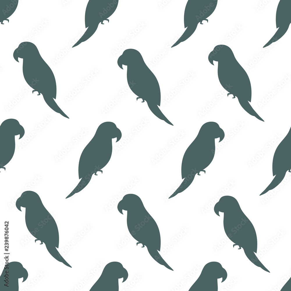 Vector seamless pattern with parrot silhouettes on white background. Endless repeat texture with bird Vector seamless pattern with parrot silhouettes on white background. Endless repeat texture with bird