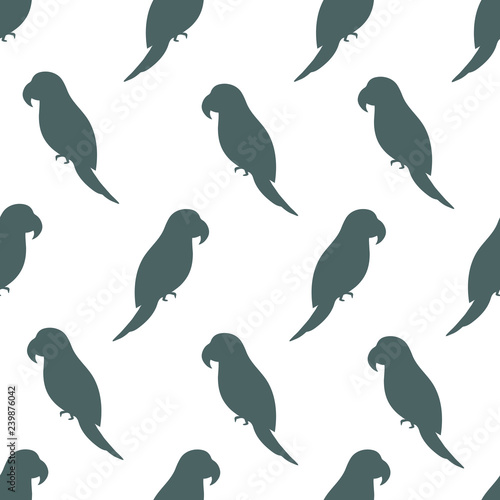 Vector seamless pattern with parrot silhouettes on white background. Endless repeat texture with bird
