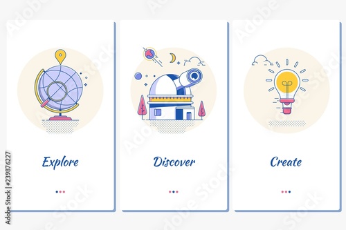 Website or mobile app landing page dicover explore create.