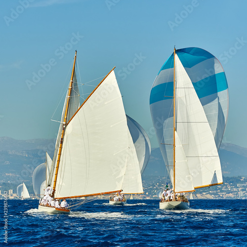 Sailing yacht race regatta. Sailboat in the sea under sail. Yachting sport