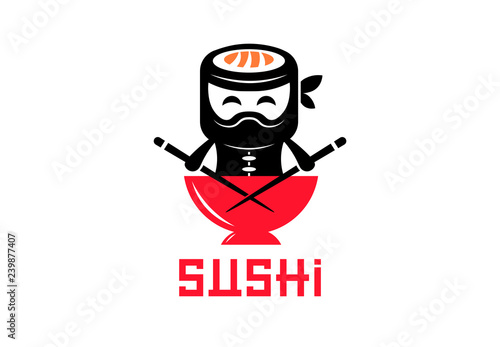 Sushi Ninja. Logo for Asian restaurants. Poke Bowl. Healthy Food.