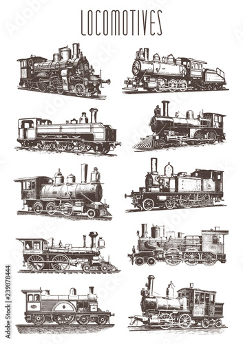 Locomotive engine vintage railway set #vector – Lokomotiven Dampflokomotive Eisenbahn