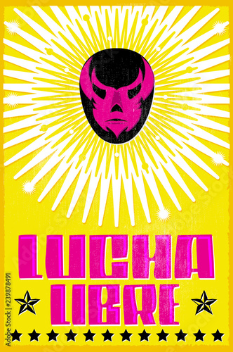 Lucha Libre, Wrestling Spanish text Mexican wrestler Mask Silkscreen style poster