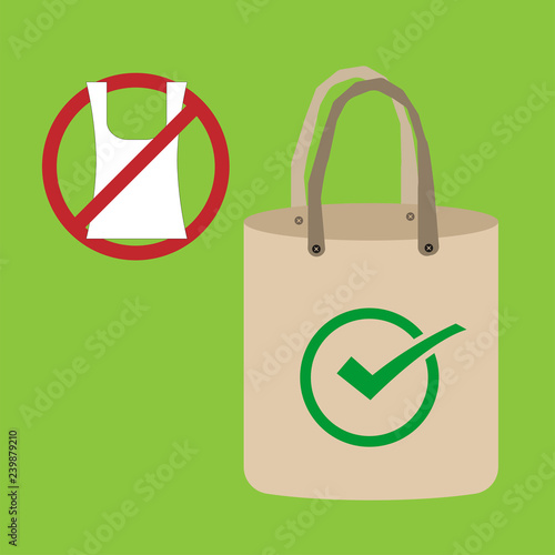 Ecology concept,eco-friendly fabric bag ideas.Vector illustration