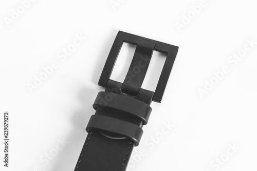Black leather strap on white background