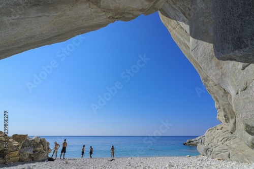 Fototapeta Naklejka Na Ścianę i Meble -  Greek holiday tourists enjoying the famous Seychelles beach on the beautiful ikaria island