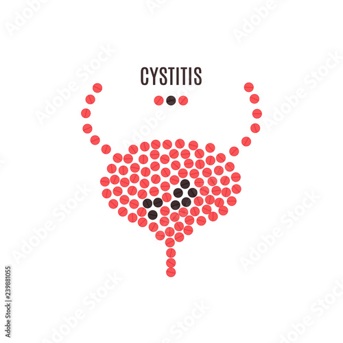 Cystitis awareness vector poster with bladder made of pills on white background. Medical solidarity concept for clinics. Human body organ anatomy icon.