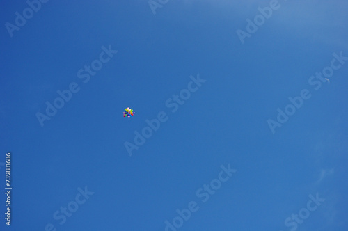 Balloons flying high in the sky. Backgrounds with copy space