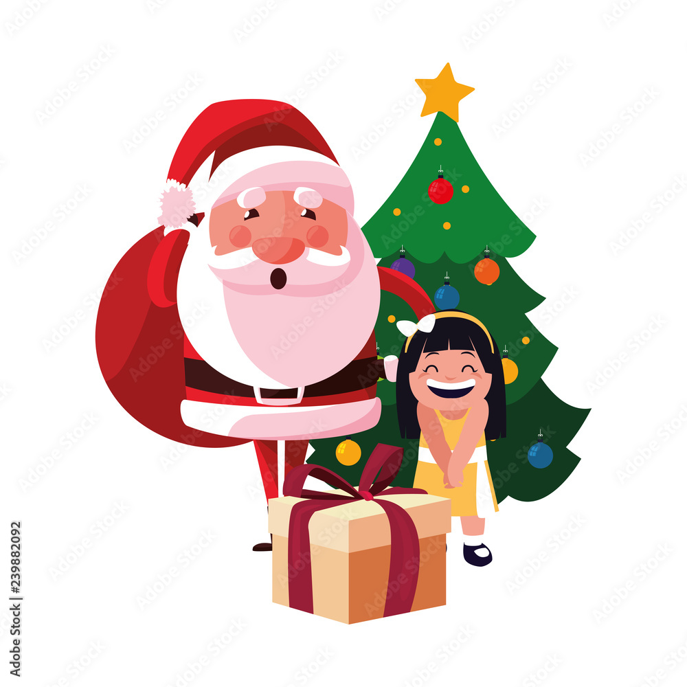 christmas santa with girl and gift tree christmas santa with girl and gift tree