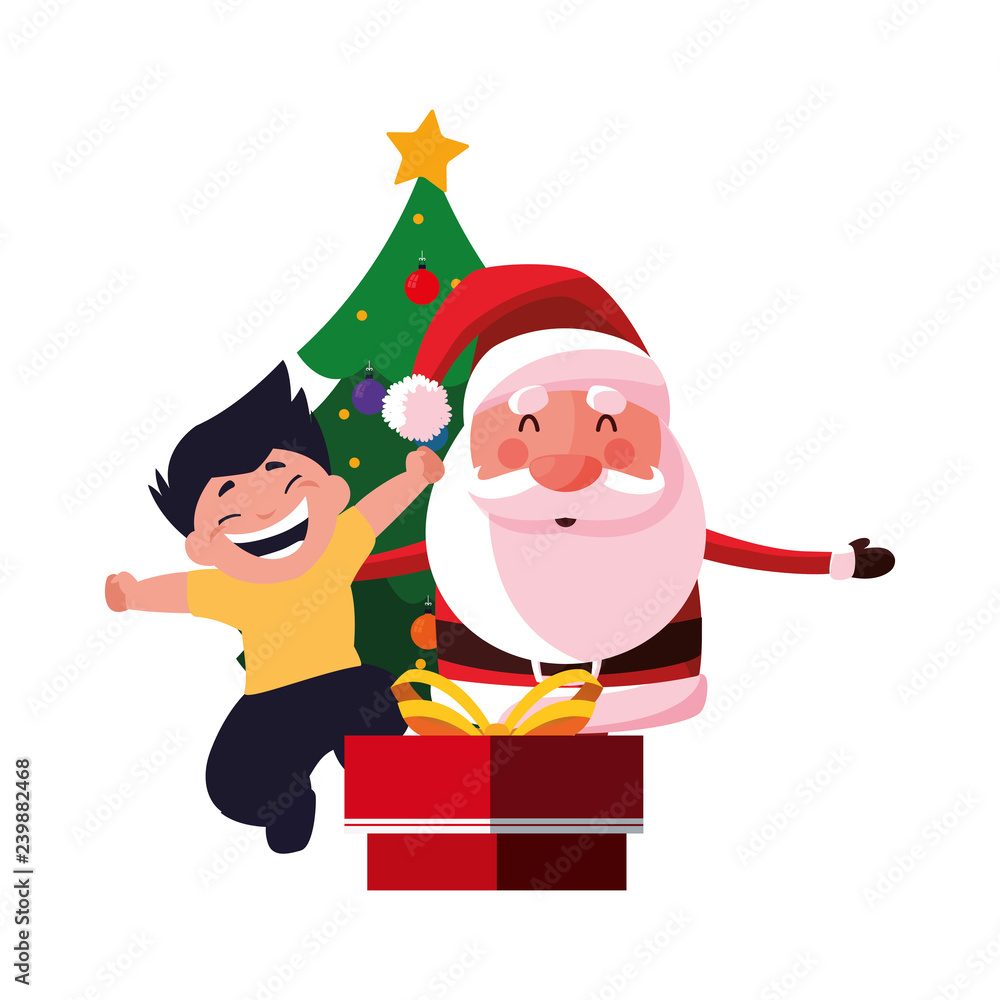 christmas santa with boy gift tree christmas santa with boy gift tree