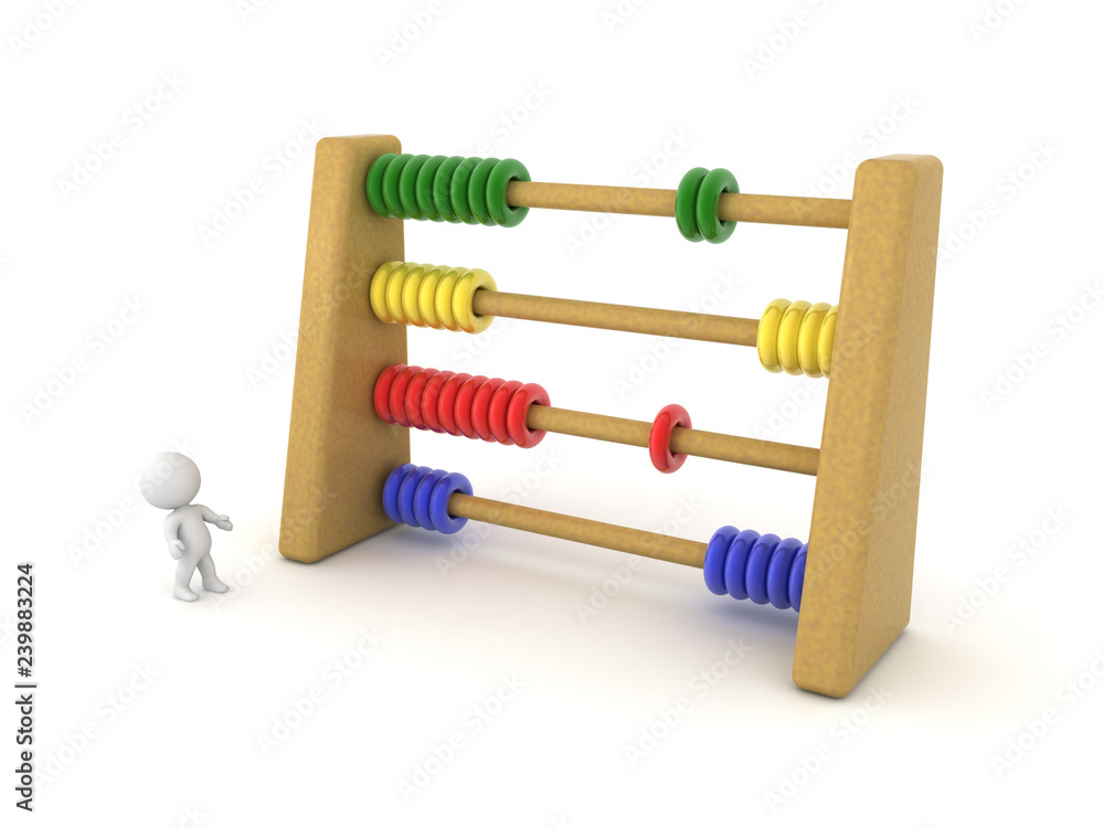 Cheerful 3D Character next to colorful Abacus Cheerful 3D Character next to colorful Abacus