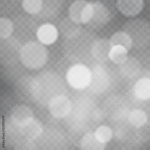 Template of abstract transparent square background with sparkles and bokeh lights, transparent gray vector background with bokeh.