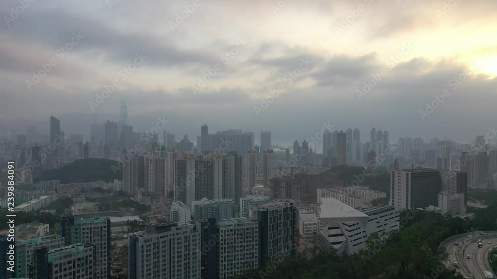 Aerial view of crowded Hong Kong housing and building in Kowloon District Aerial view of crowded Hong Kong housing and building in Kowloon District