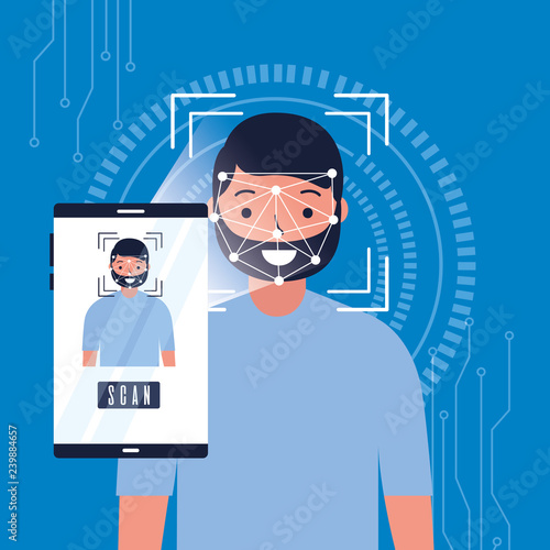 man face scan biometric digital technology