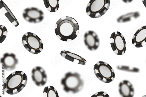 Vector poker chips seamless pattern texture background. Black flying falling casino poker chips isolated on white background. Jackpot or winner concept. Seamless texture.